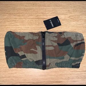 Forever 21 NEW Camo Bandeau Crop Zip Strapless M